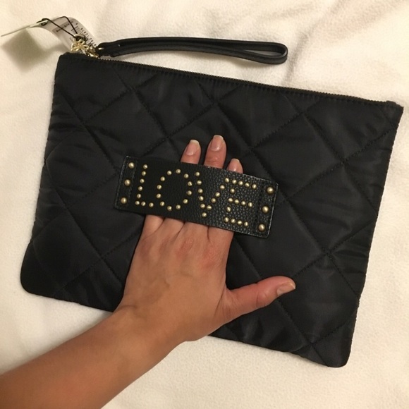 NWT Sam Edelman | Carly Black Nylon LOVE Clutch - Picture 2 of 5